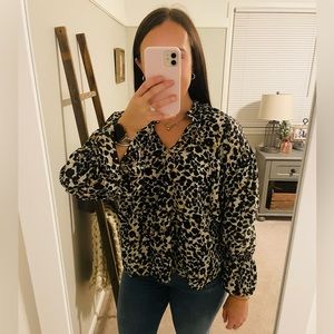 Long Sleeve Flowy Animal Print Blouse